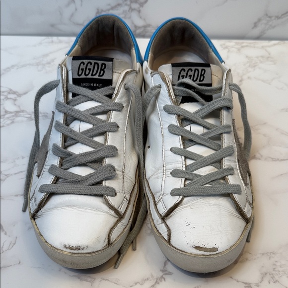 Golden Goose White Sneakers with Gray Star and turquoise Size 38 - Picture 2 of 4